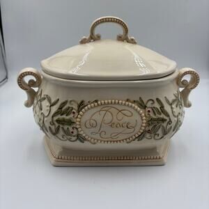 Vintage Hallmark Holiday Tureen w Lid Gravy Soup Dinnerware Peace Joy Christmas
